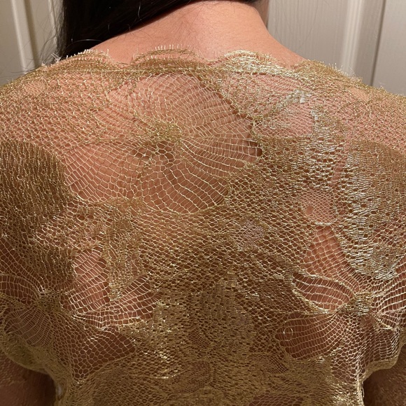 Gorgeous Vintage Tom and Linda Platt Metallic Gold Lace Gown for Saks Fifth Ave - Picture 13 of 16